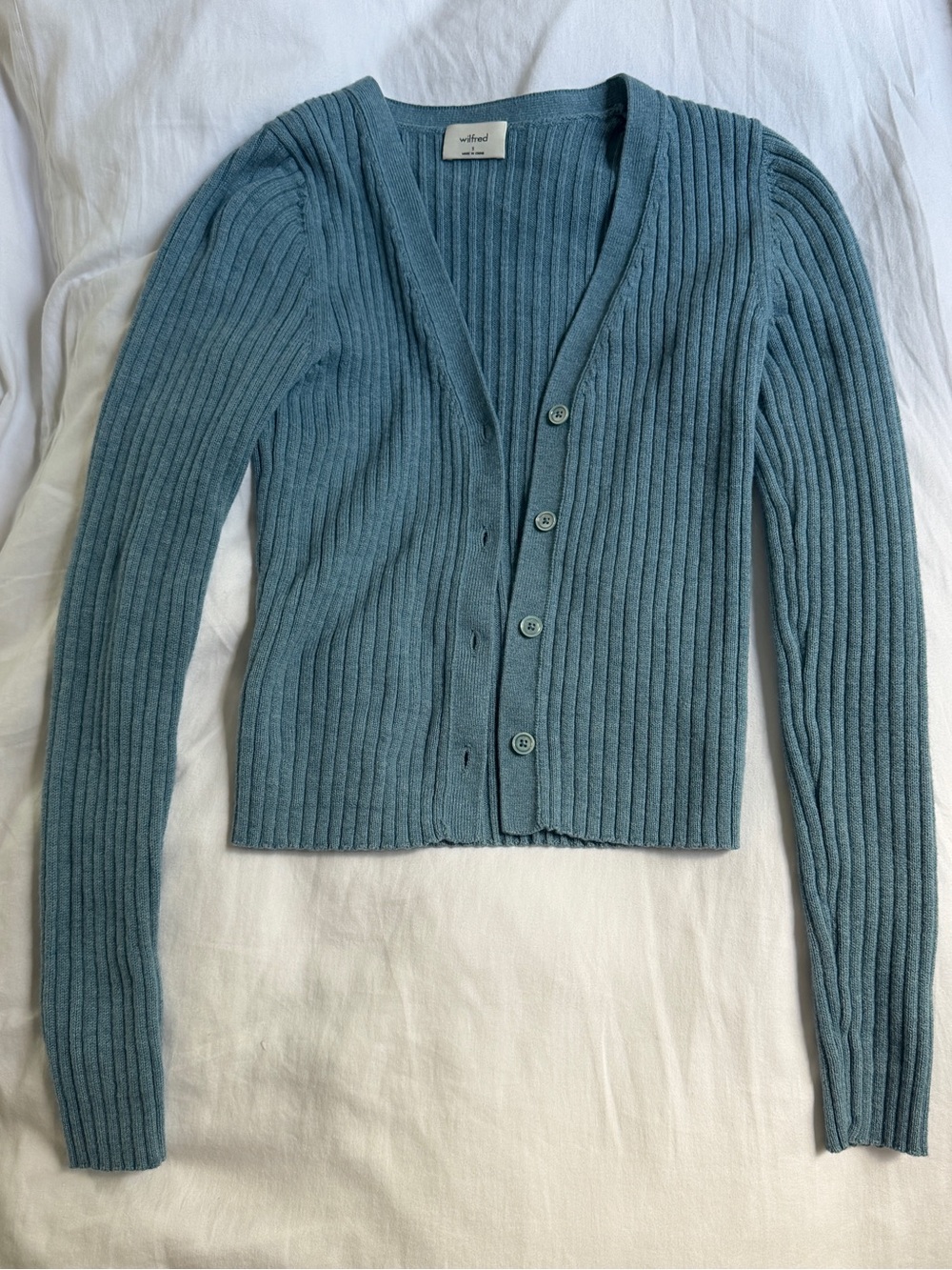 Wilfred Dusty Teal Ribbed V-Neck Cardigan